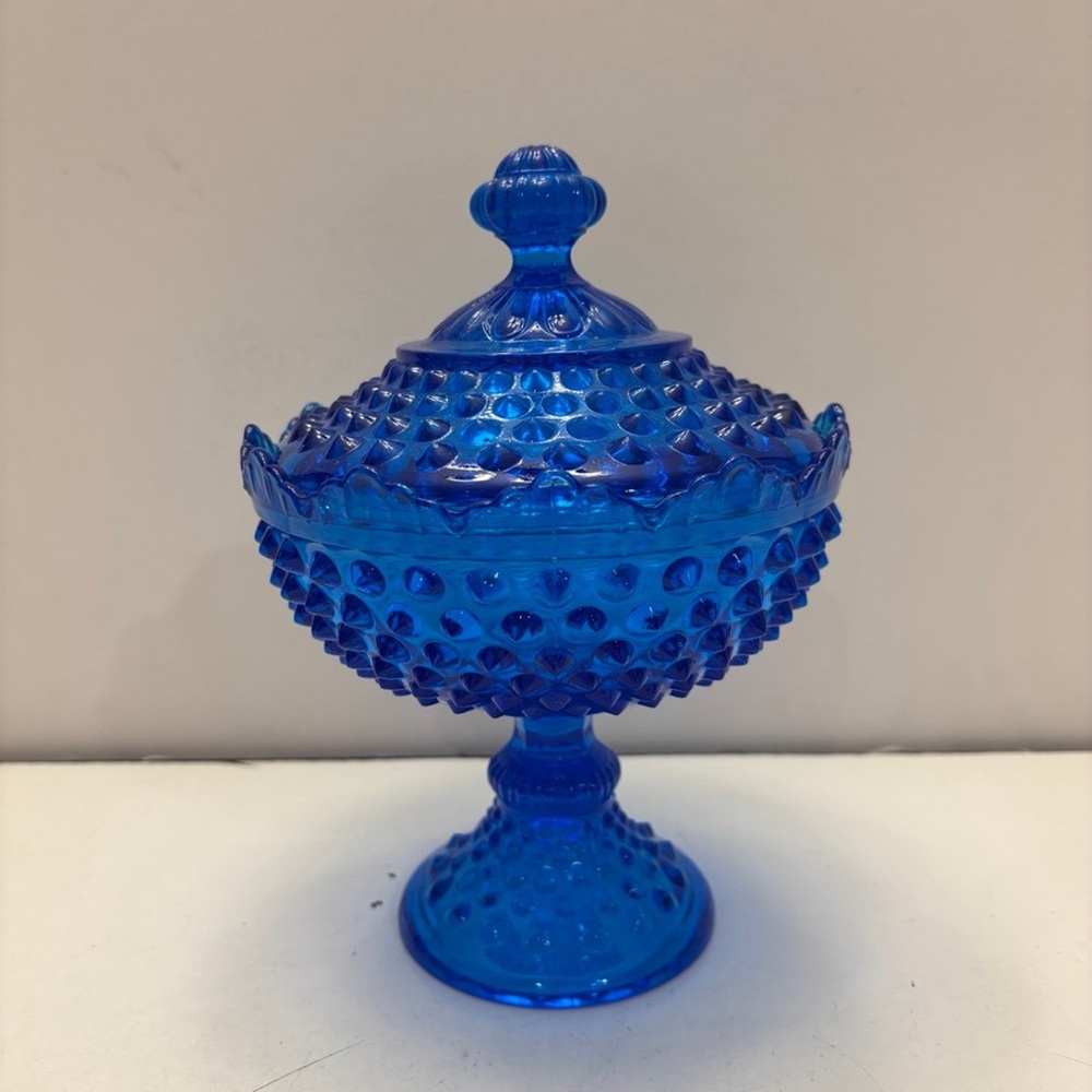 VINTAGE COLONIL BLUE HOBNAIL COVERED CANDY DISH BOWL